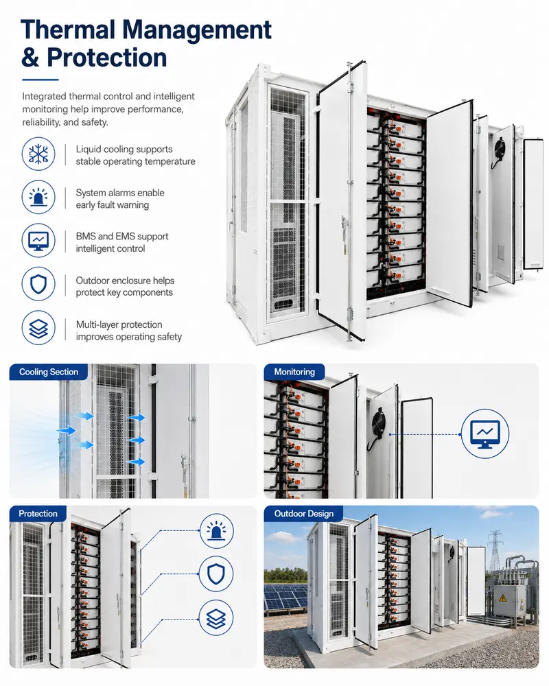 Solar Energy Storage Battery System, 500kW–1000kW / 1MWh–8MWh (Liquid-Cooled, IP67) — workmanship detail