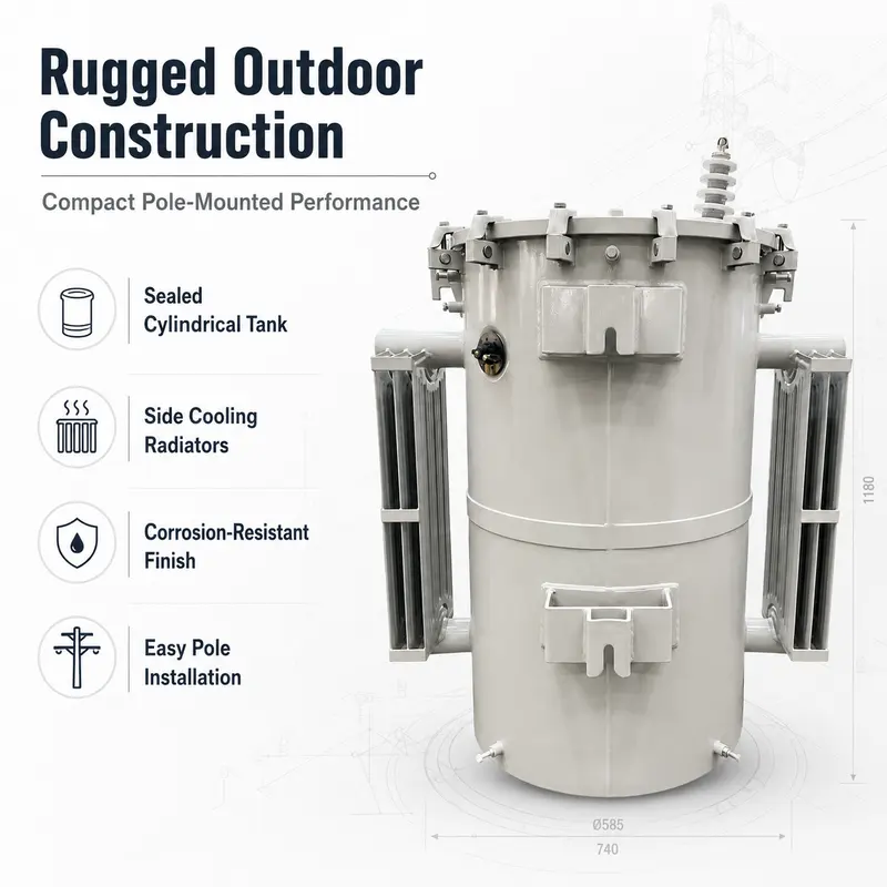 UL-Certified Single-Phase Pole-Mounted Transformer 25 / 50 / 75 kVA (13.8 kV) — typical application