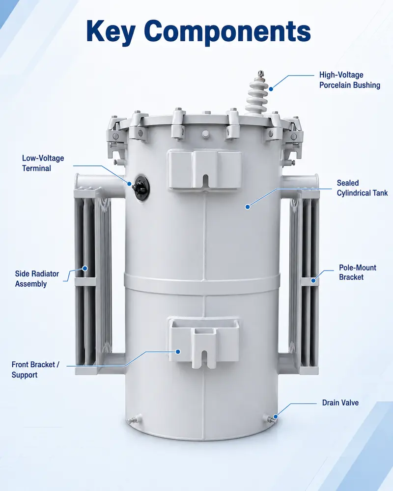UL Single-Phase Pole-Mounted Transformer 25 / 75 / 167 kVA (13.2 kV) — internal structure